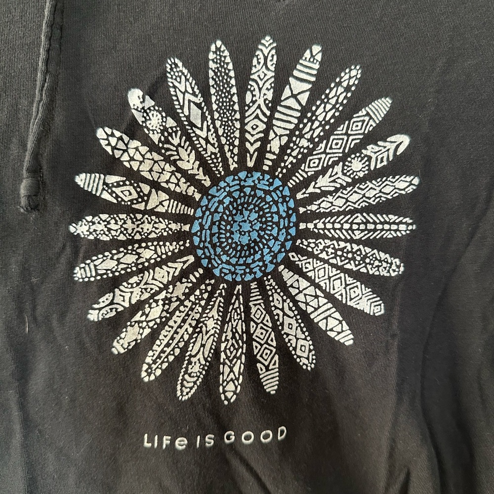Life Is Good Women's Black Hoodie with Flower Design - Picture 4 of 5